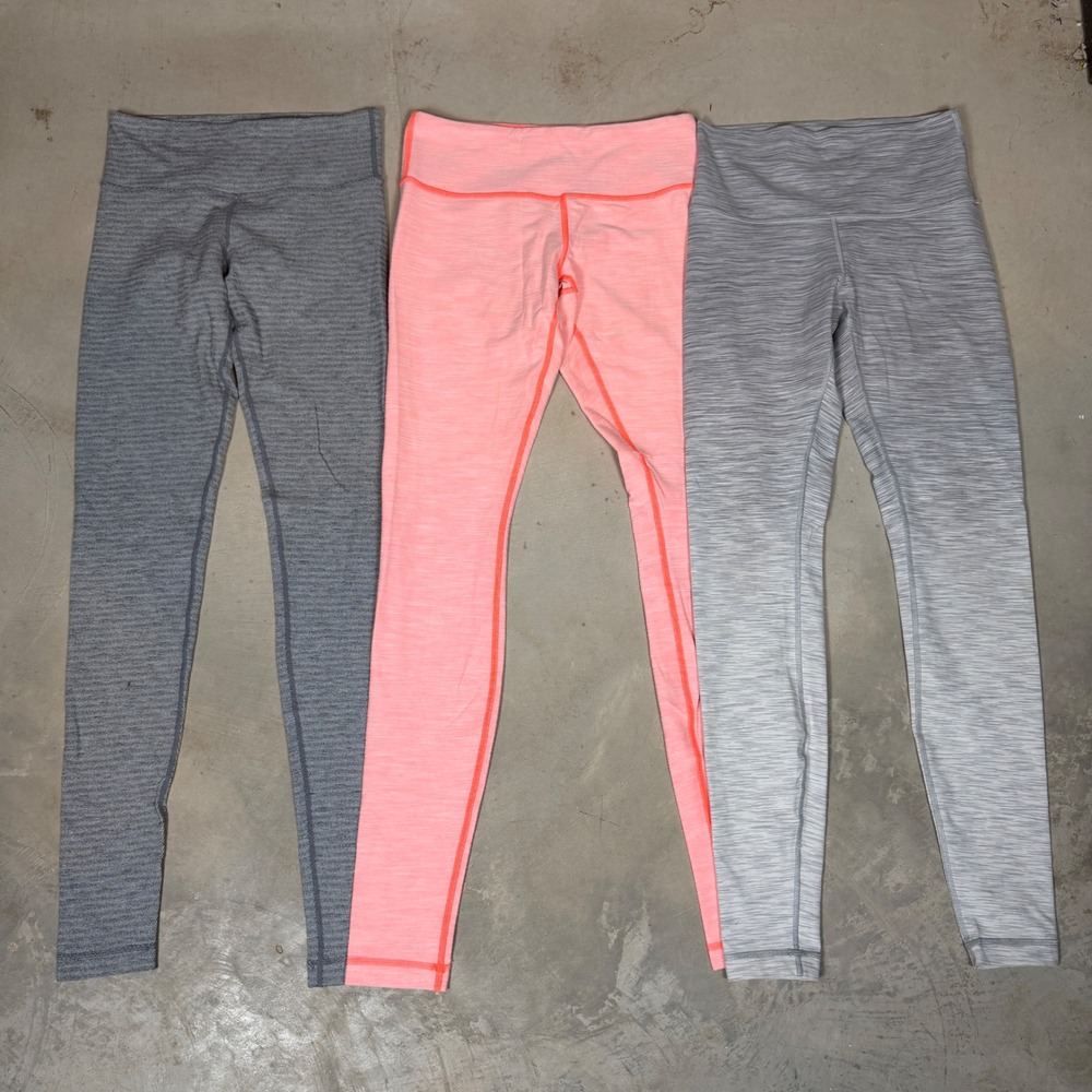 Lululemon Wunder Under Leggings Bundle Size 6 Space Dye Neon Coral Grey 3 Pairs